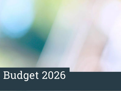 Illustration non figurative avec texte: Budget 2026