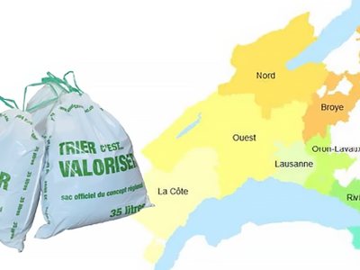 Image extraite de la capsule vidéo: une paire de sacs taxés et la carte du canton de Vaud