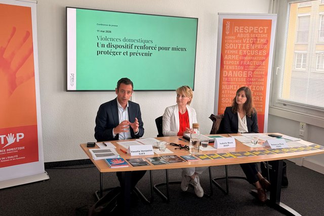 Vassilis Venizelos, Isabelle Moret et Rebecca Ruiz, conférence de presse du 11 mai 2026