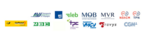 Logo des transports partenaires, car postal, MBC, leb, MOB, MVR, MStCM, TPN, CGN, Travys, VMCV, TL, 