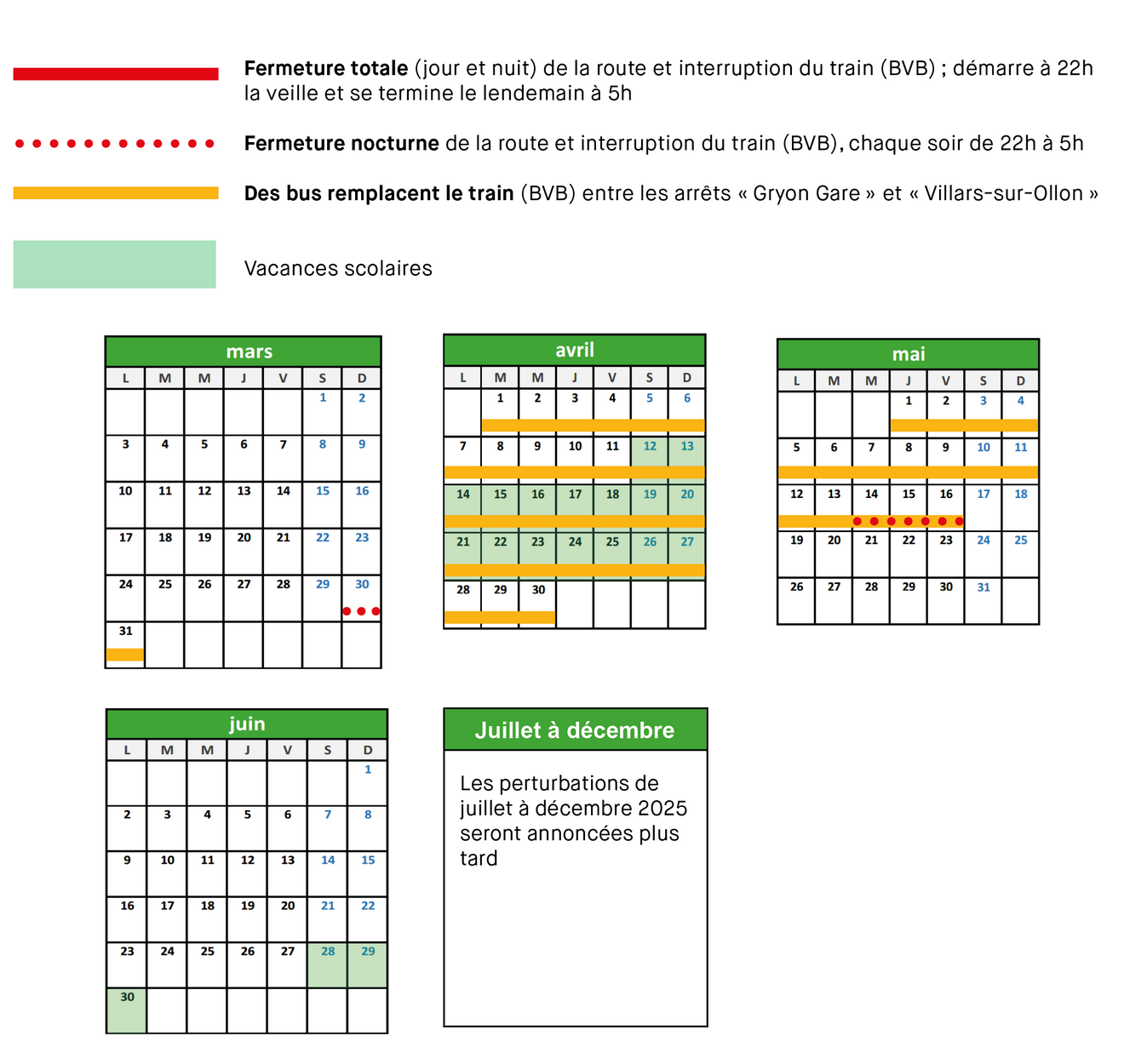 Calendrier des perturbations de la circulation