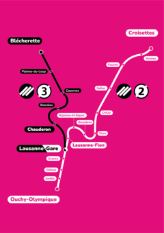 Image: le tracé avec les noms des stations des deux lignes