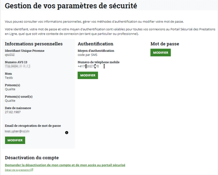 Paramètres de connexion au portail sécurisé