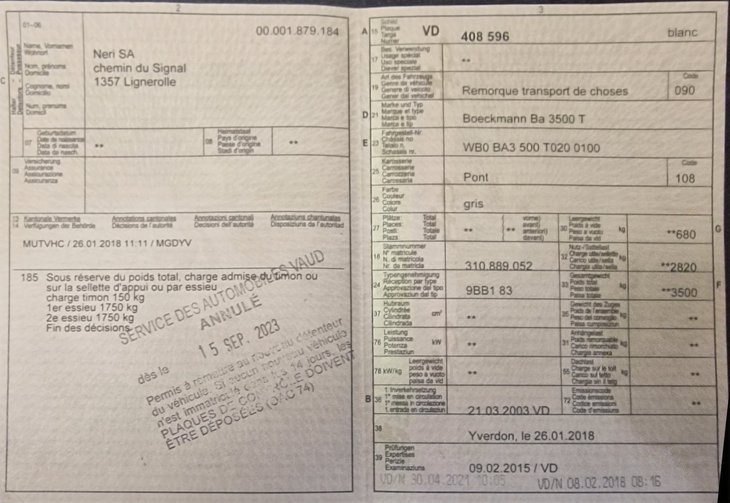 Remorque permis de circulation