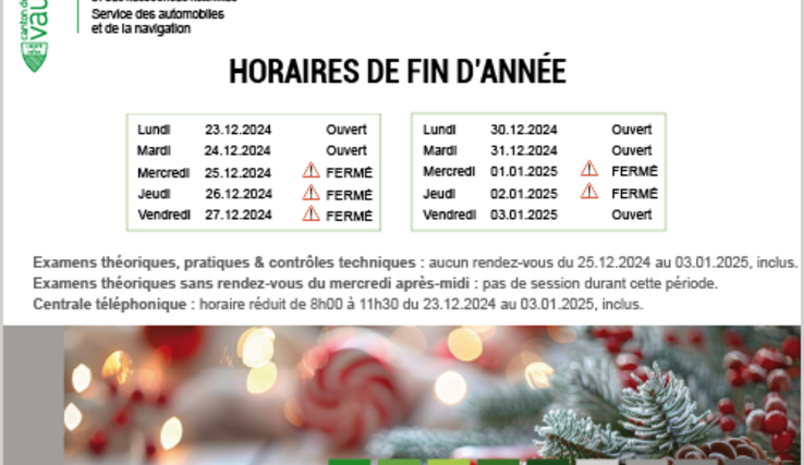 Horaires de fin d'année