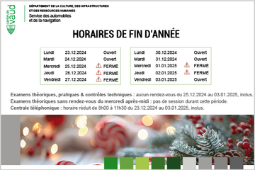 Horaires de fin d'année