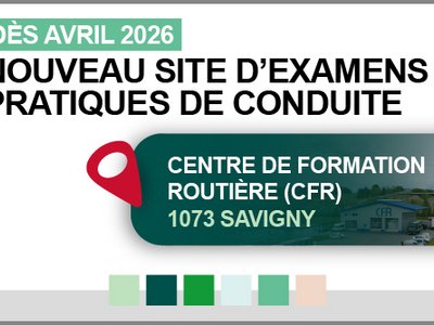 Information sur le nouveau site d'examens pratiques de conduite