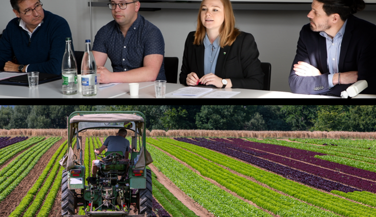 Le président de la Communauté interprofessionnelle des vins vaudois Olivier Mark, un membre du comité de l’association des Jeunes agriculteurs vaudois, la conseillère d’État Valérie Dittli et le directeur de Prométerre, Martin Pidoux : une volonté de collaboration renforcée. 