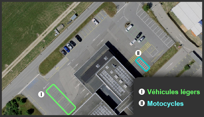 Vue aérienne des différentes zone d'attentes selon le type de véhicule