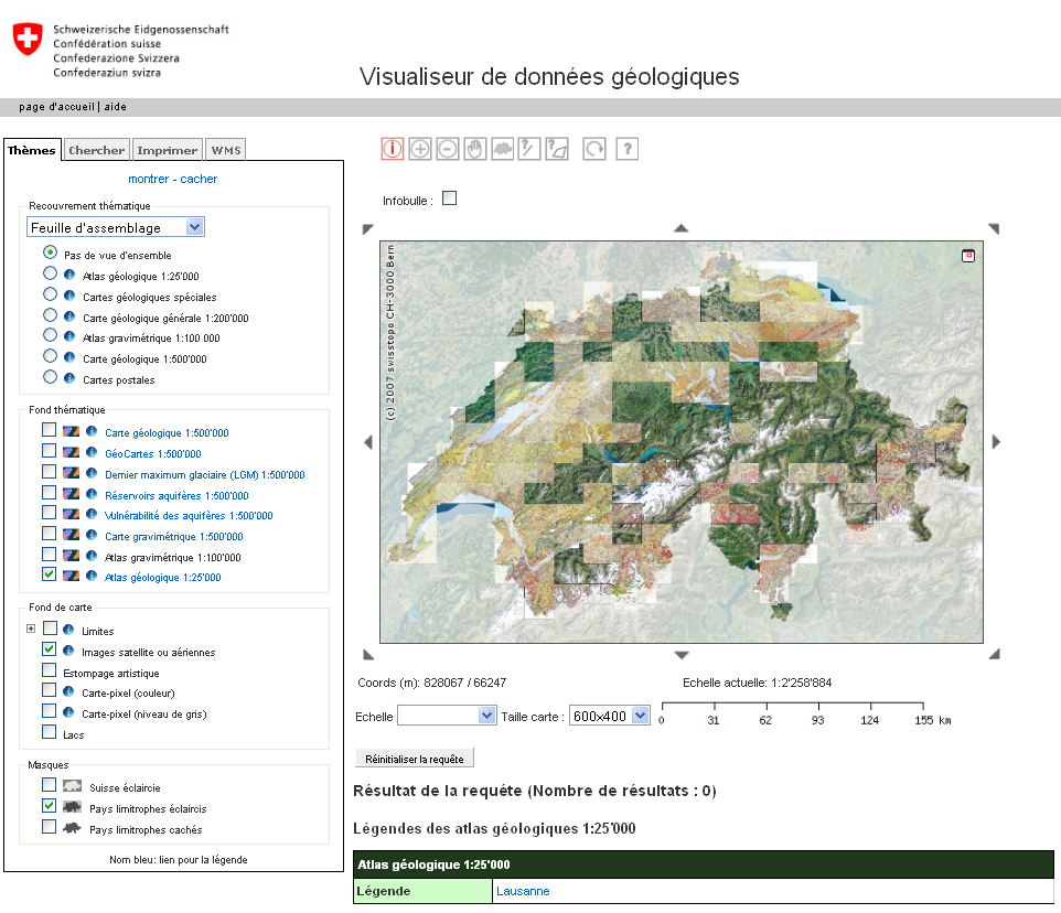 Extrait de l'interface de consultation des cartes de l'Atlas géologique de la Suisse (1:25'000)