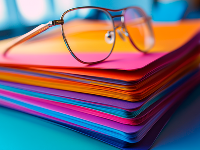 illustration (pile de dossiers et lunettes)